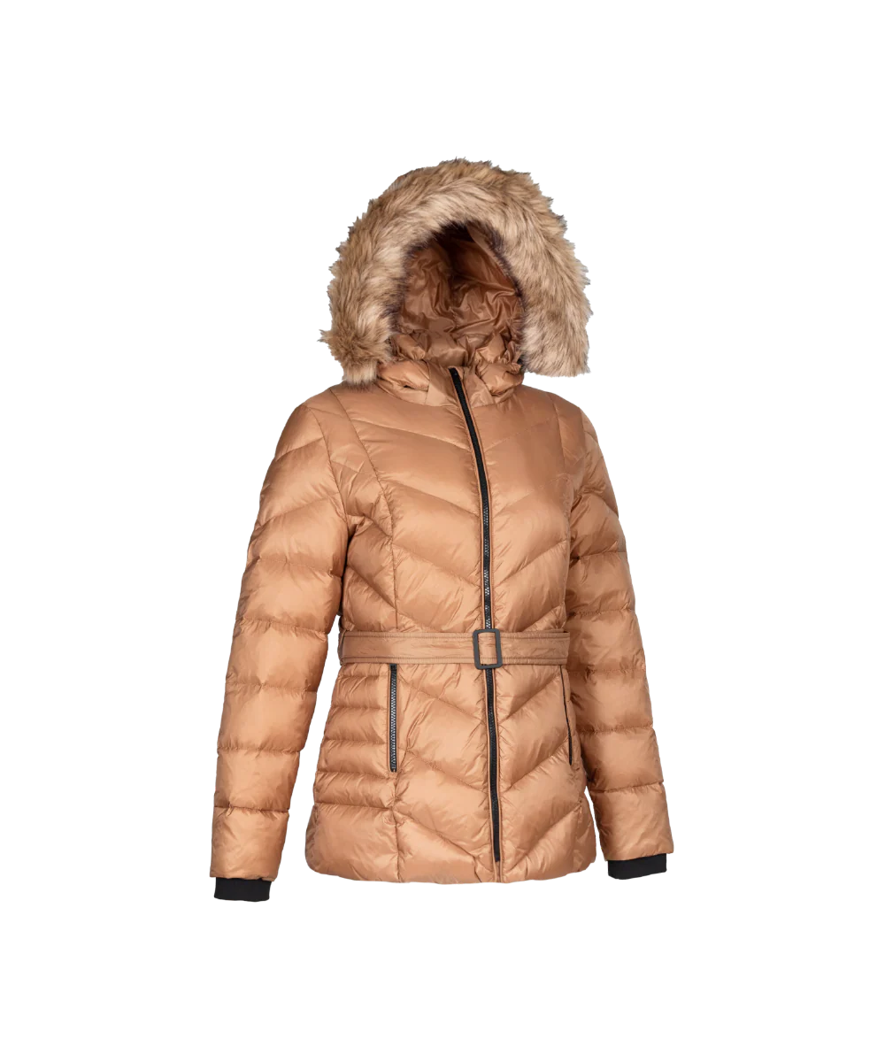 Women's Classic Down Jacket With Faux Fur Trim - Image 2
