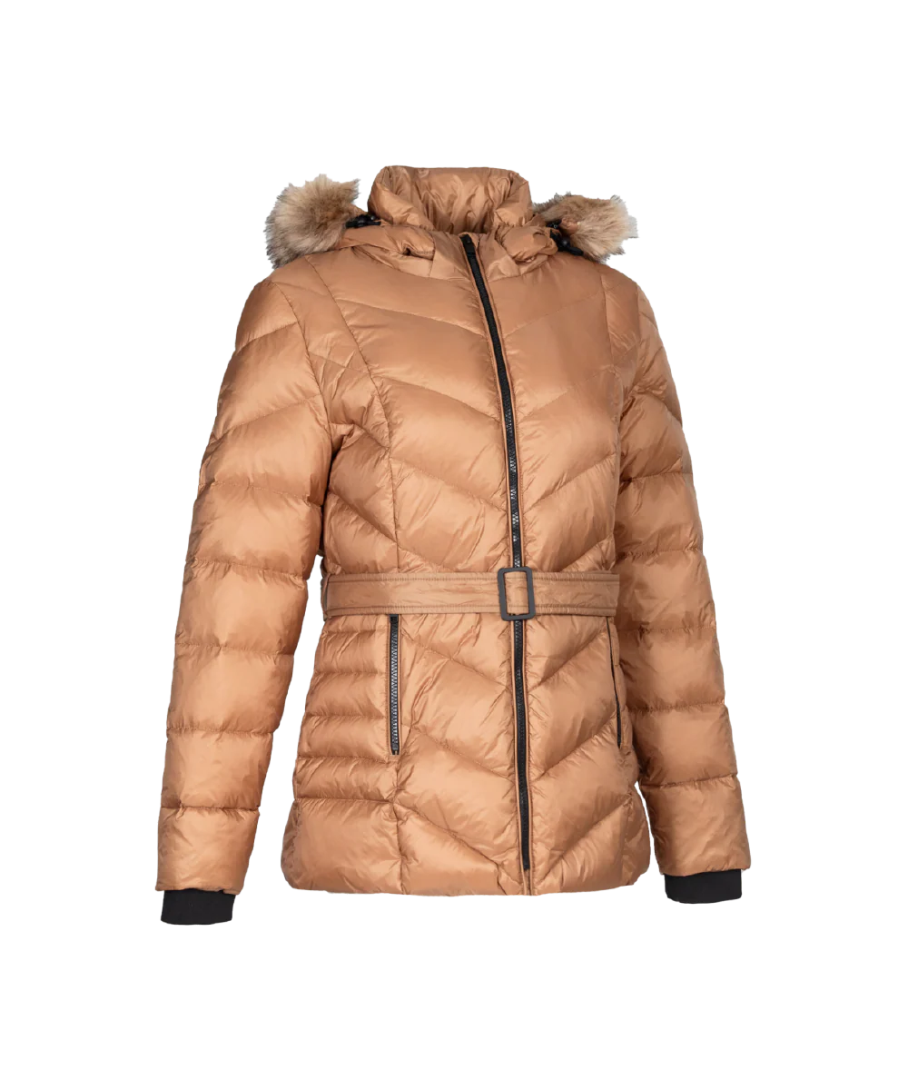 Women's Classic Down Jacket With Faux Fur Trim - Image 3