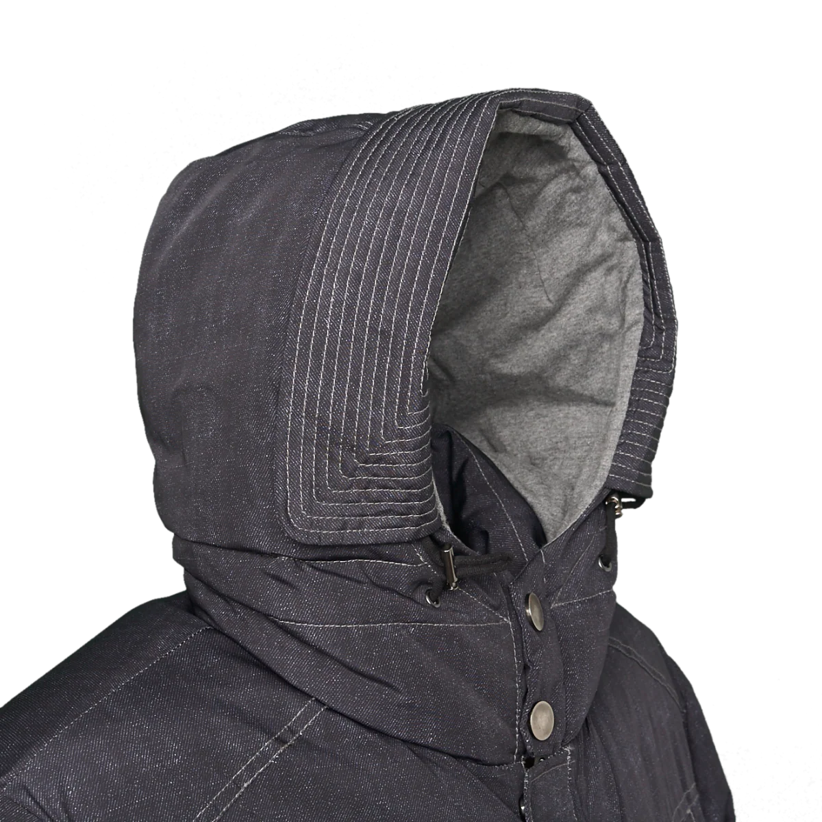Denim-Like Down Jacket with Jersey Hood - Image 3