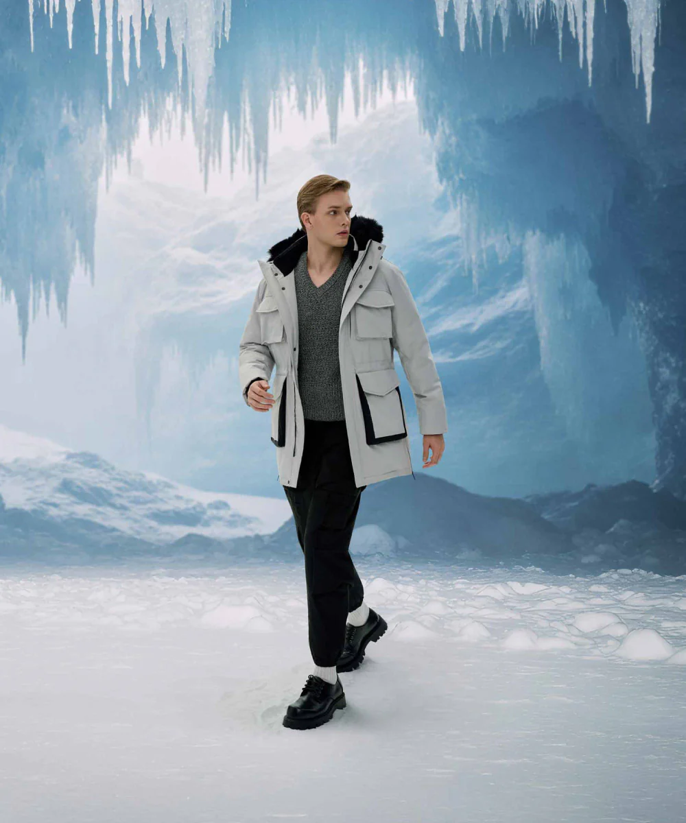 Mid-Length Down Jacket With Fur-Lined Hood - DJ 25007