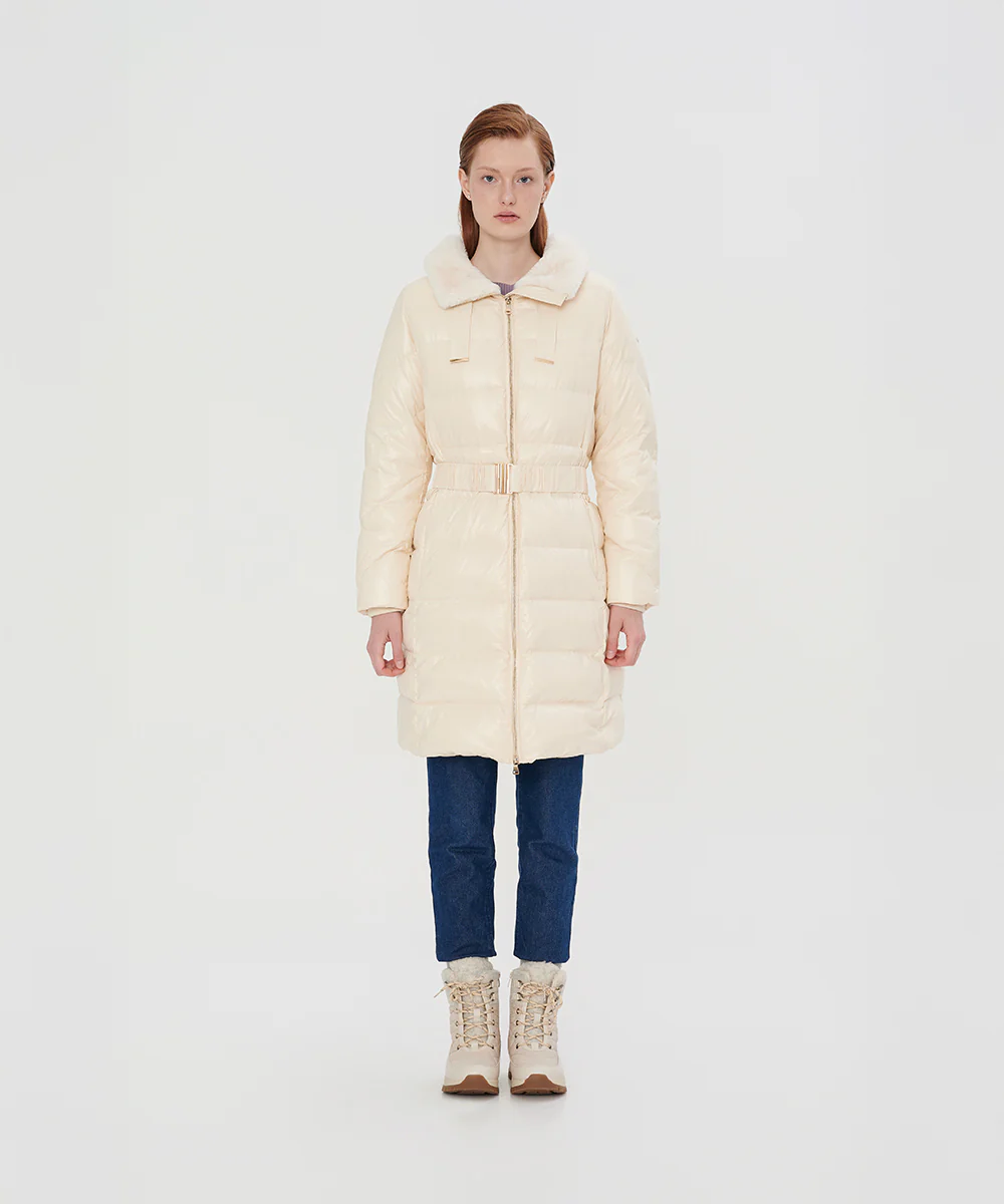 Elegant Cream Belted Down Coat - DJW 25022 - Image 2