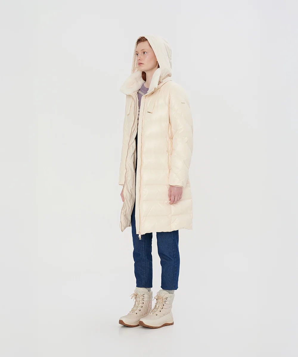 Elegant Cream Belted Down Coat - DJW 25022 - Image 3