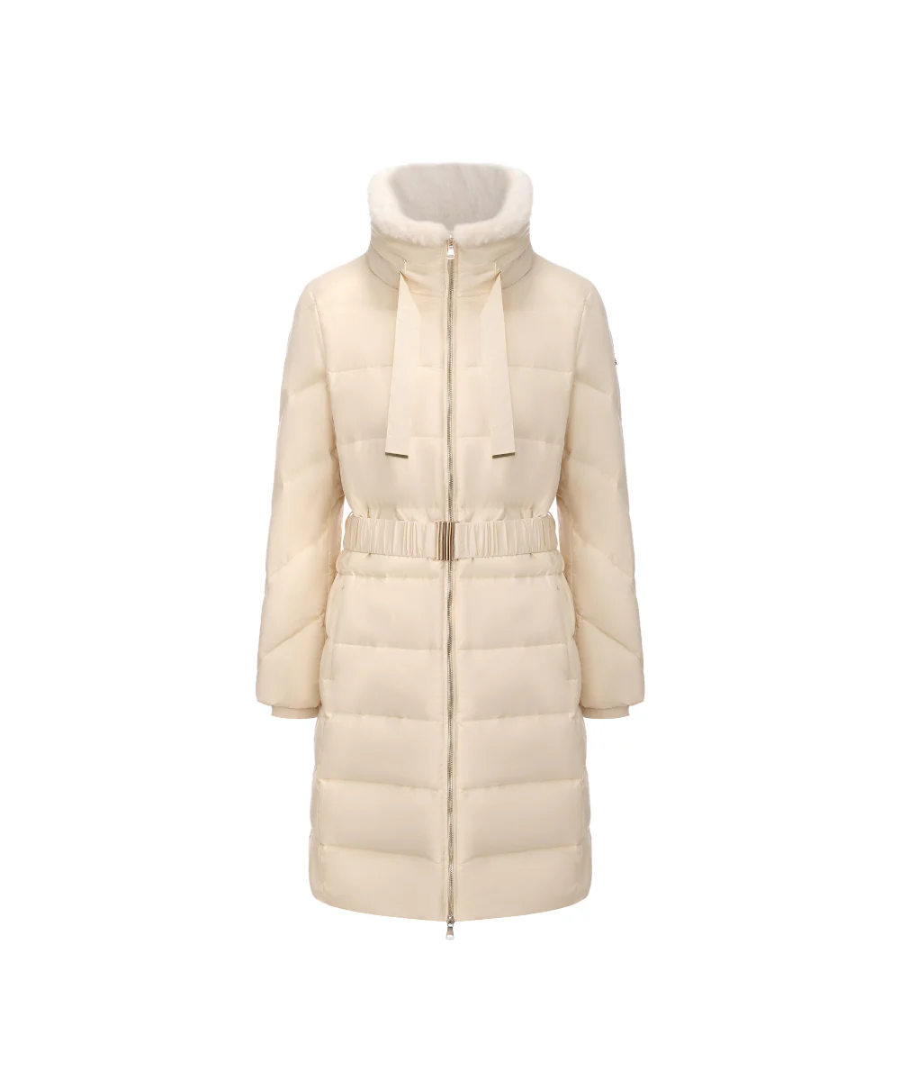 Elegant Cream Belted Down Coat - DJW 25022 - Image 5