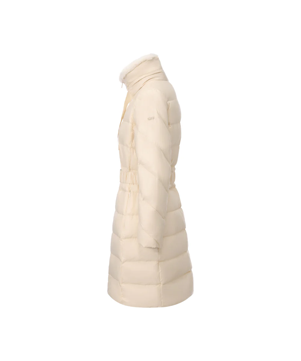 Elegant Cream Belted Down Coat - DJW 25022 - Image 7