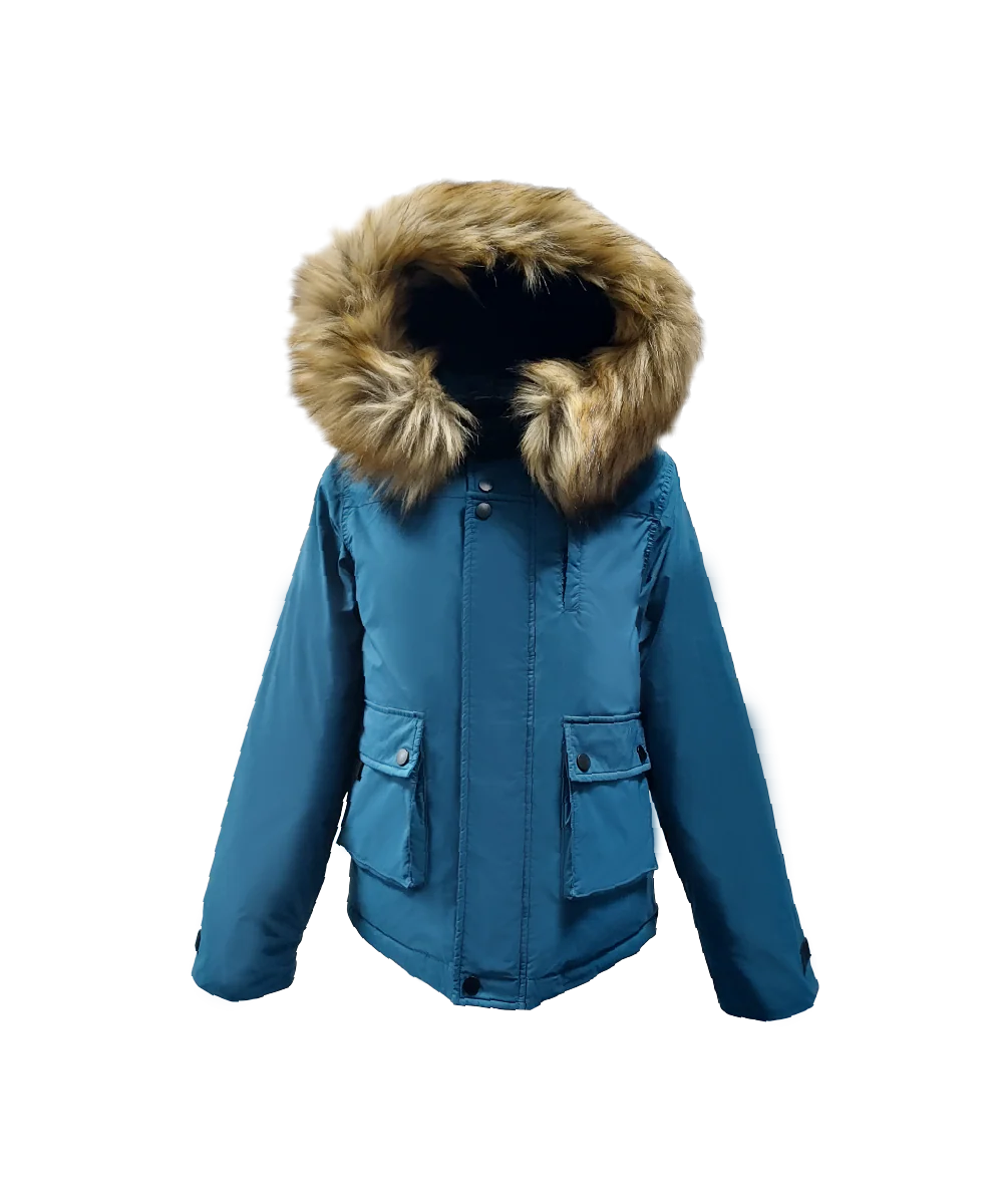 Boy's Down Jacket With Contrast Lining And Hoodie