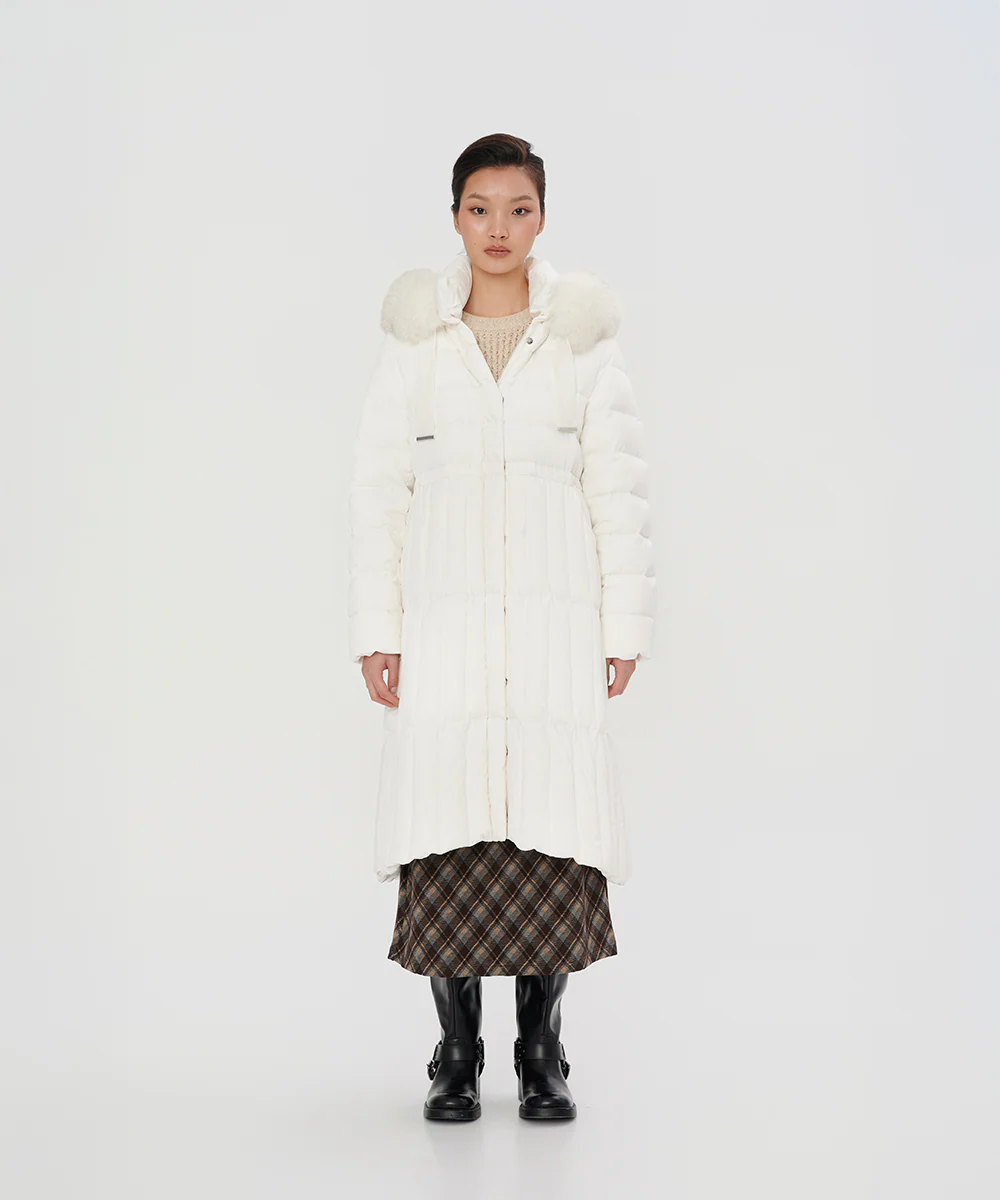 Long White Goose Down Jacket With Genuine Raccoon Fur Trim - GDJW 25134 - Image 2