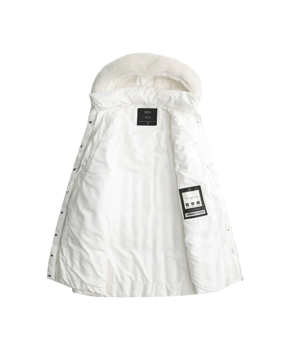 Long White Goose Down Jacket With Genuine Raccoon Fur Trim - GDJW 25134 - Image 9