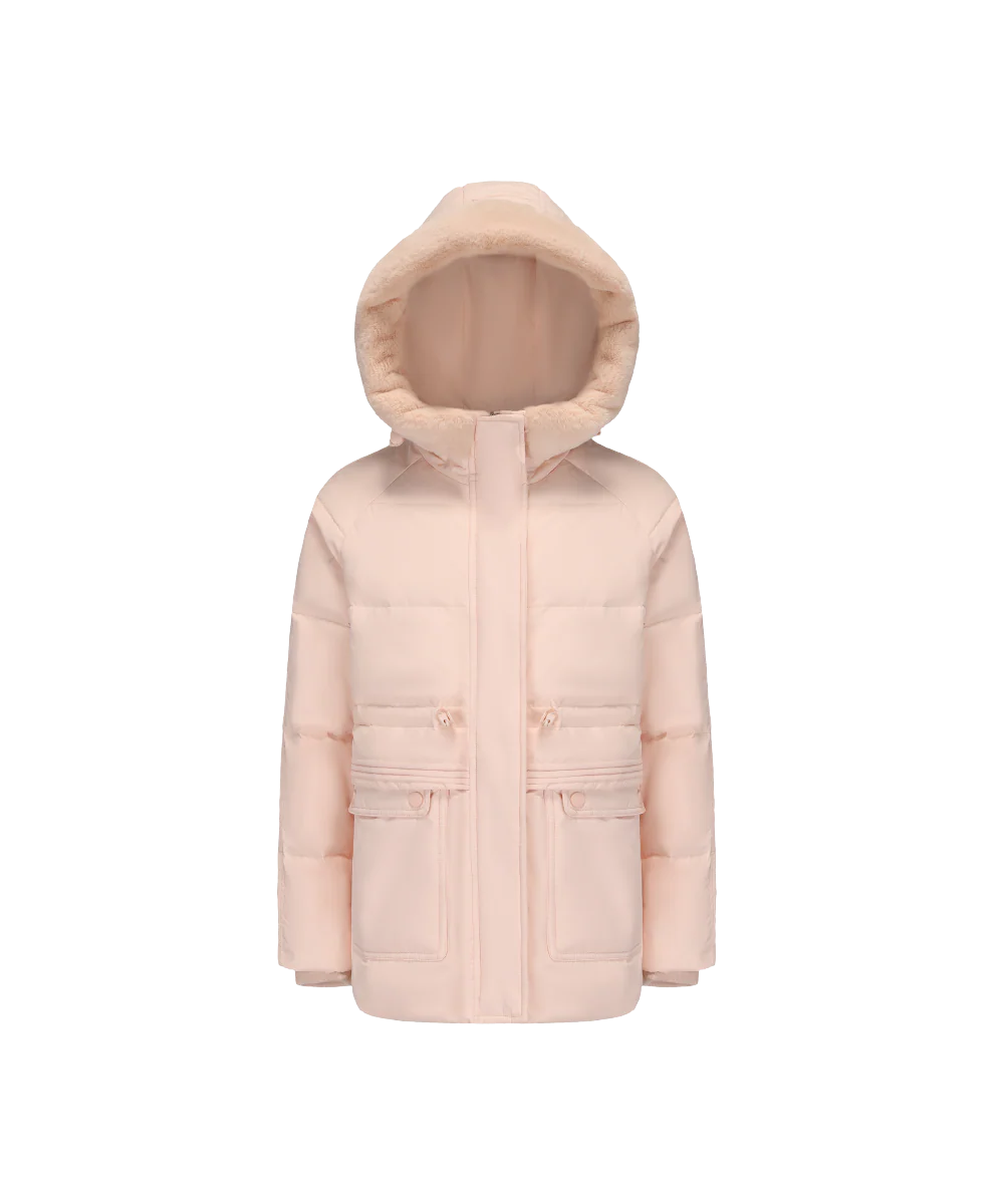 Girl's Short Fur-trimmed Hoodie Down Jacket