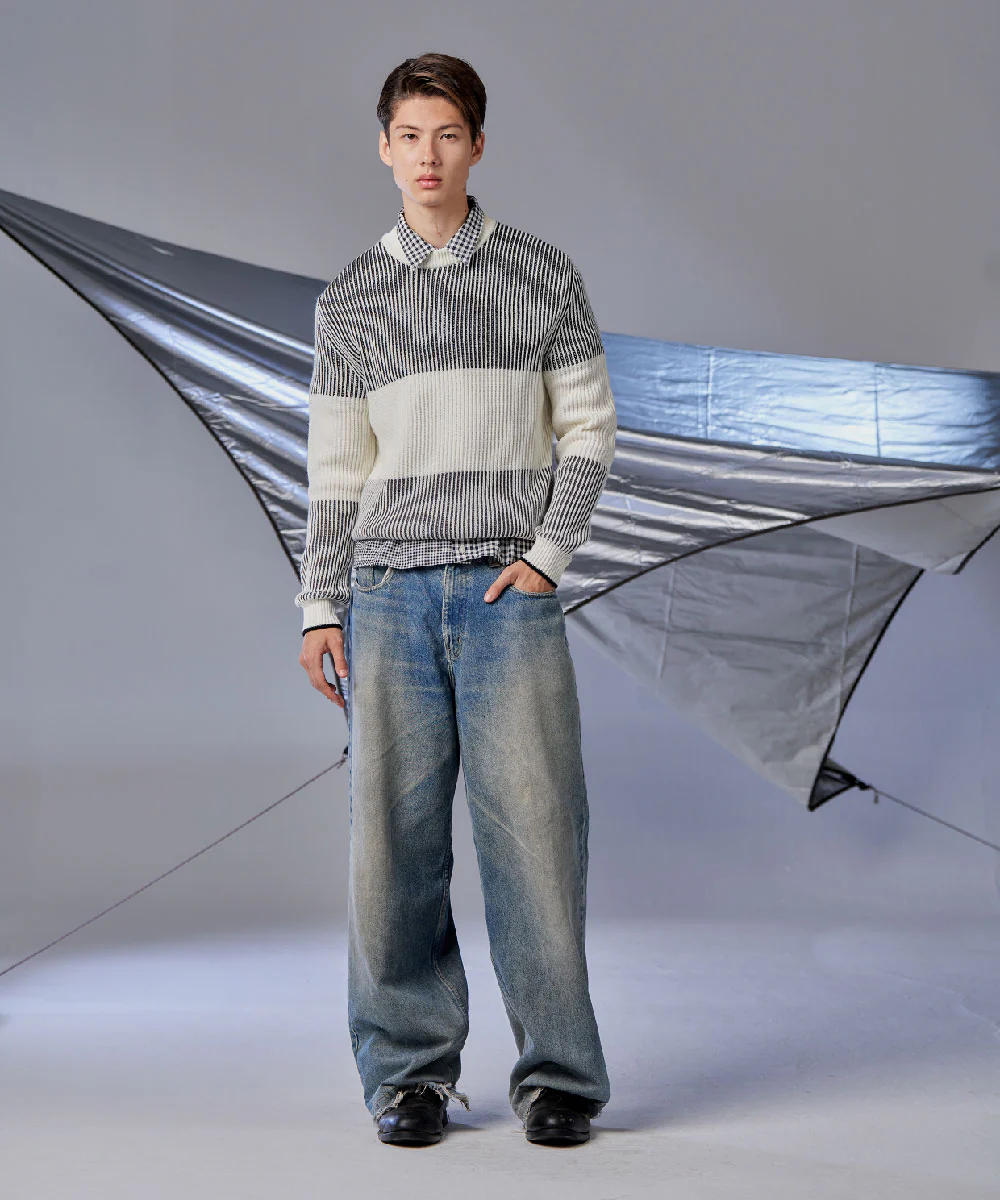 Men's Crew Neck Ribbed Knitted Sweater KS23112