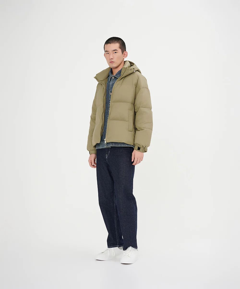 Men's Stylish, Layered Look With Denim Panel Down Jacket - Image 11