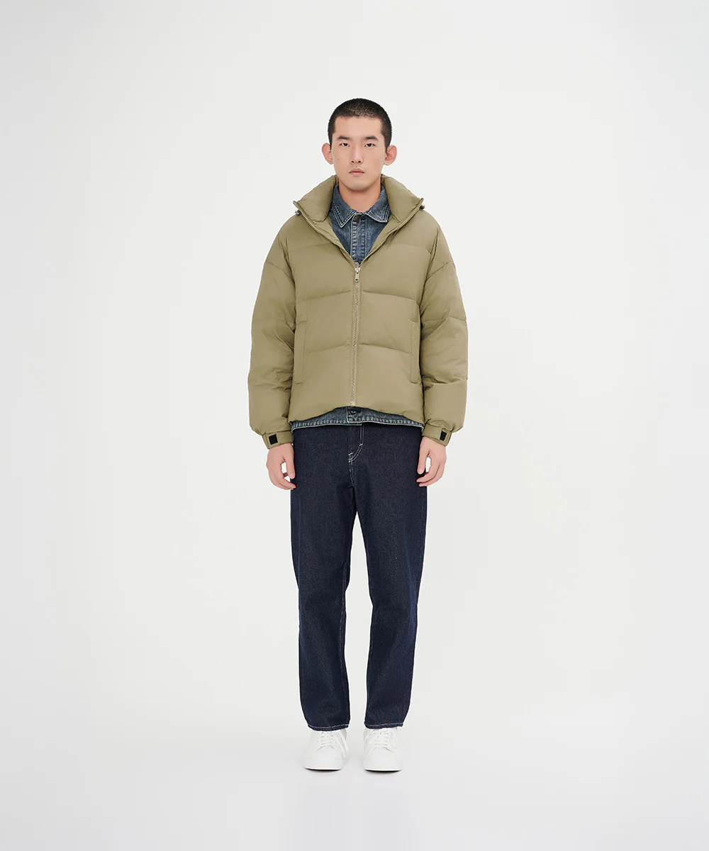 Men's Stylish, Layered Look With Denim Panel Down Jacket - Image 14