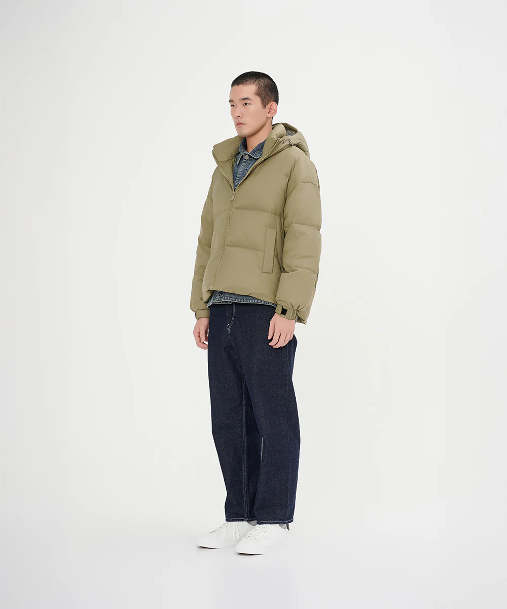 Men's Stylish, Layered Look With Denim Panel Down Jacket - Image 15