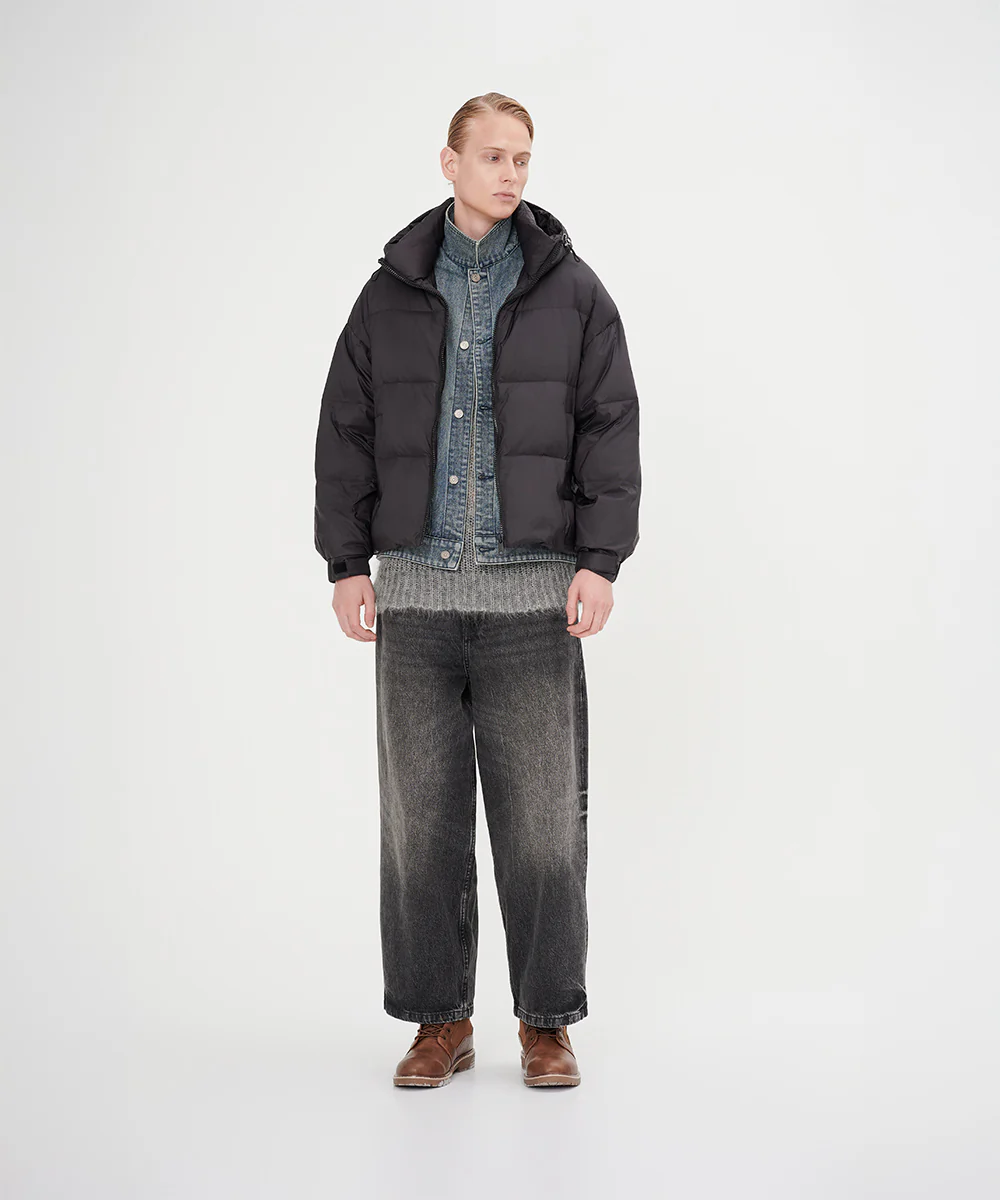 Men's Stylish, Layered Look With Denim Panel Down Jacket - Image 3