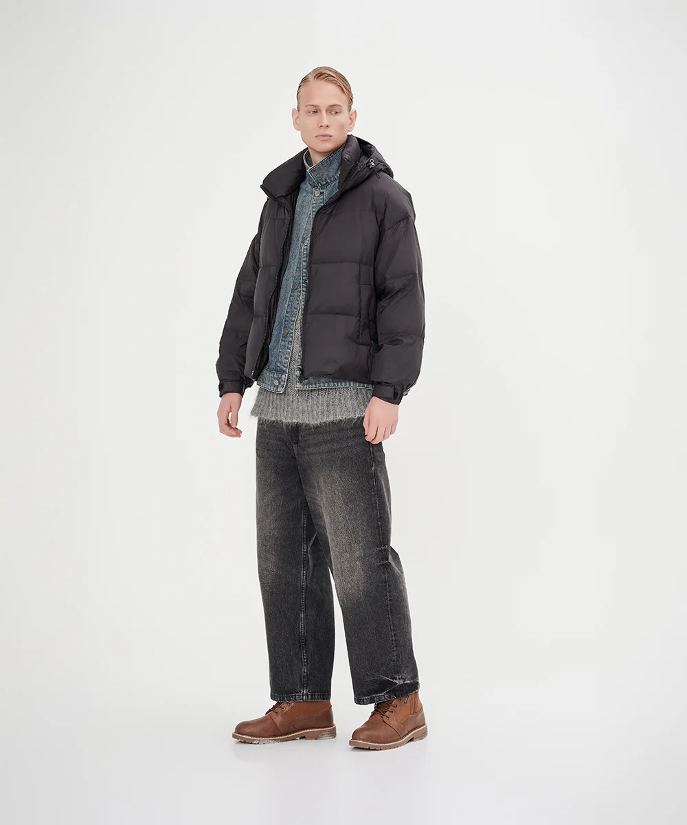 Men's Stylish, Layered Look With Denim Panel Down Jacket - Image 4