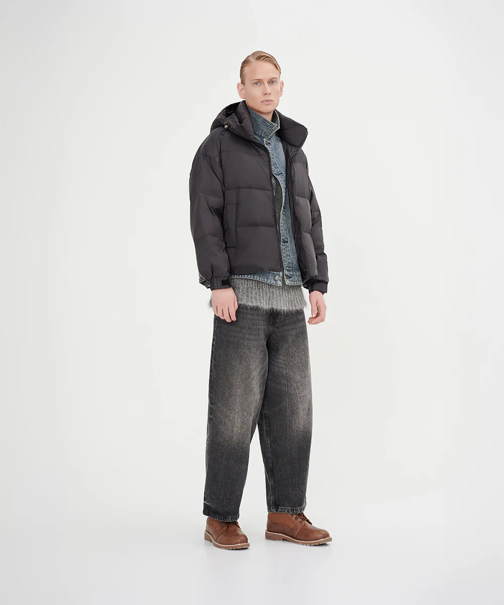 Men's Stylish, Layered Look With Denim Panel Down Jacket - Image 5