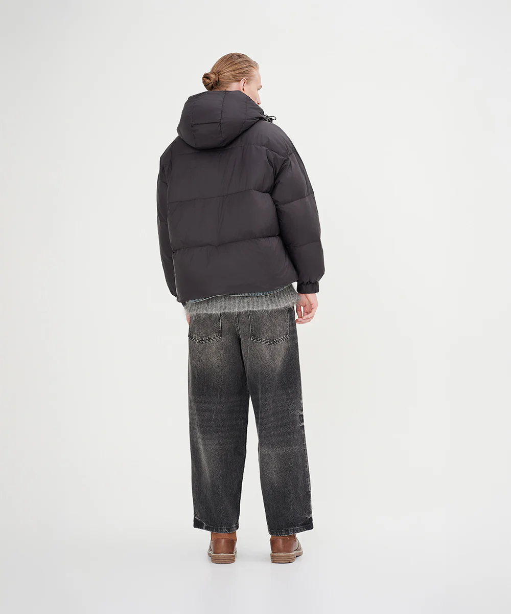 Men's Stylish, Layered Look With Denim Panel Down Jacket - Image 6