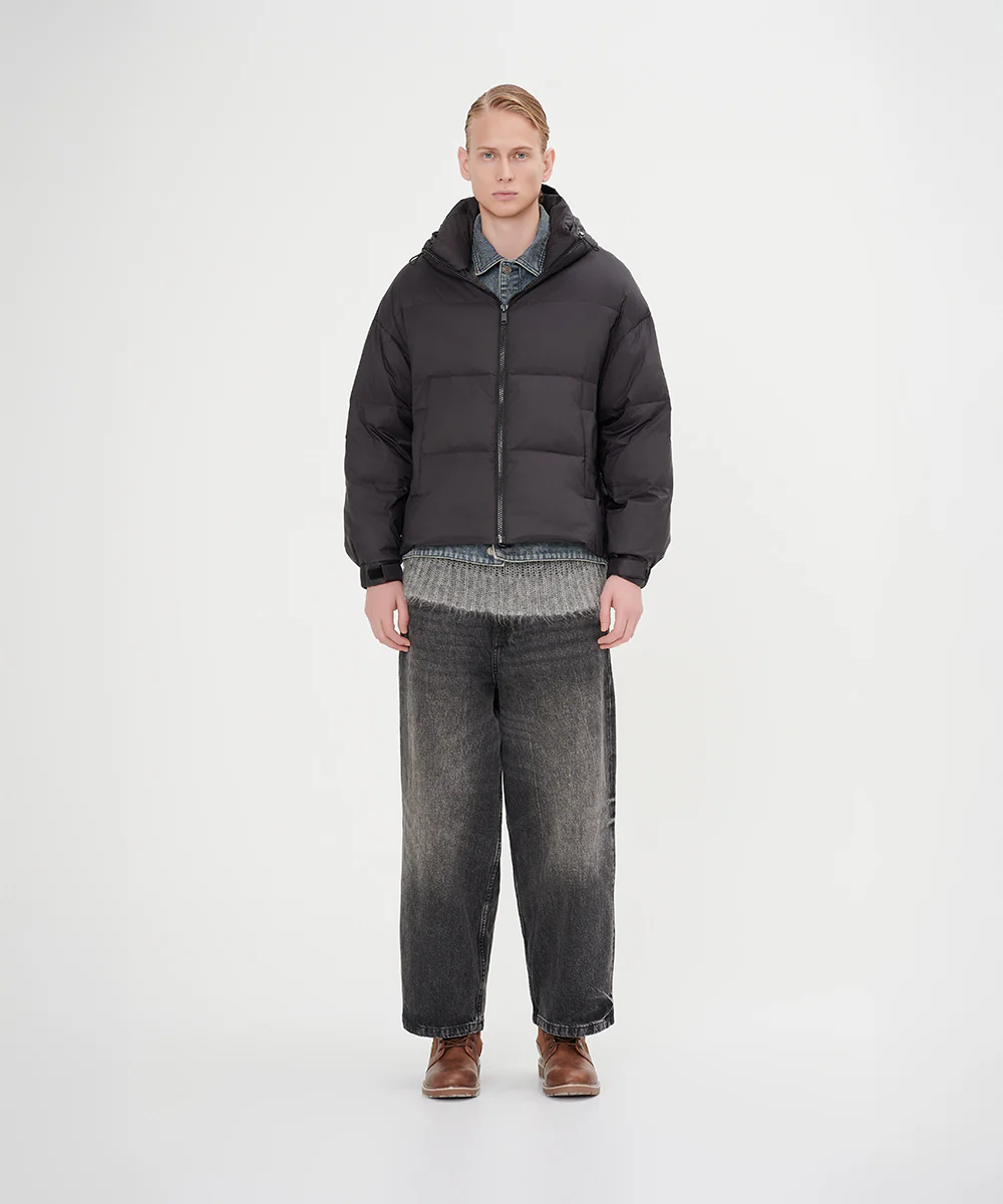 Men's Stylish, Layered Look With Denim Panel Down Jacket - Image 7