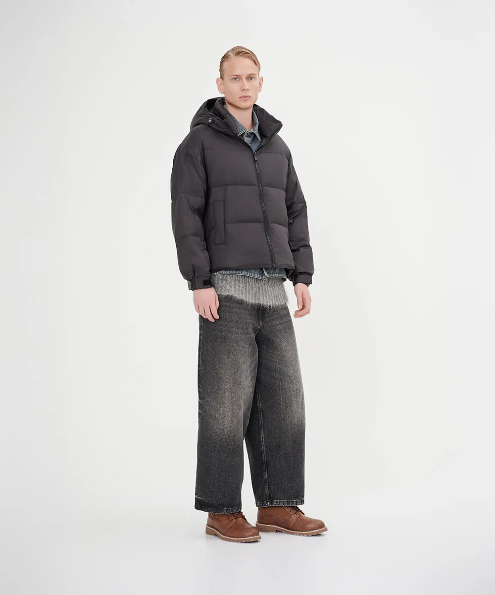 Men's Stylish, Layered Look With Denim Panel Down Jacket - Image 8