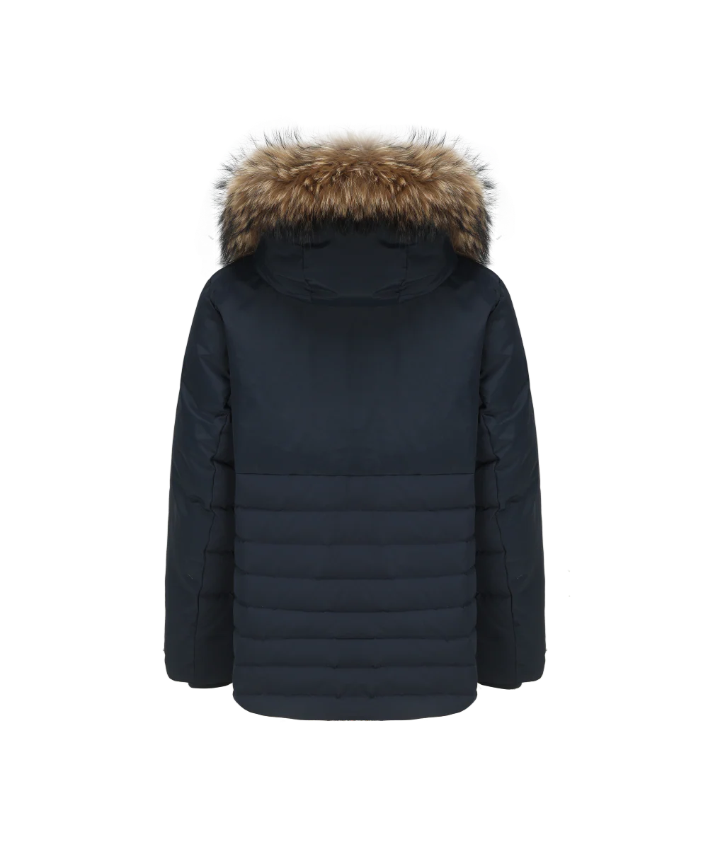 Men's Mystic Mixed Fabrication Goose Down Jacket with Genuine Racoon Fur Trim - Image 2