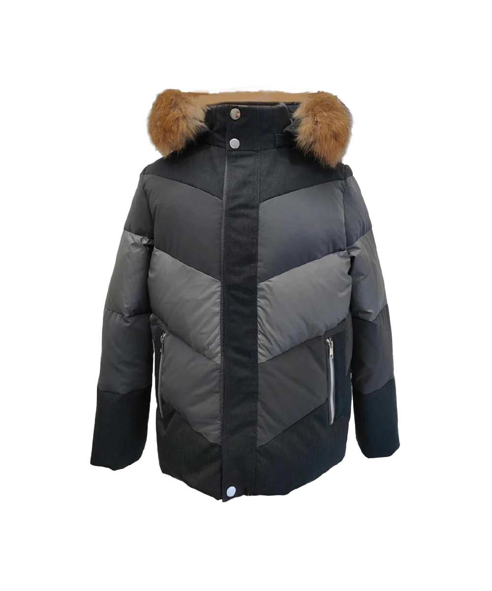 Men's Mystic Chevron Quilted Goose Down Jacket with Genuine Racoon Fur Trim - Image 3