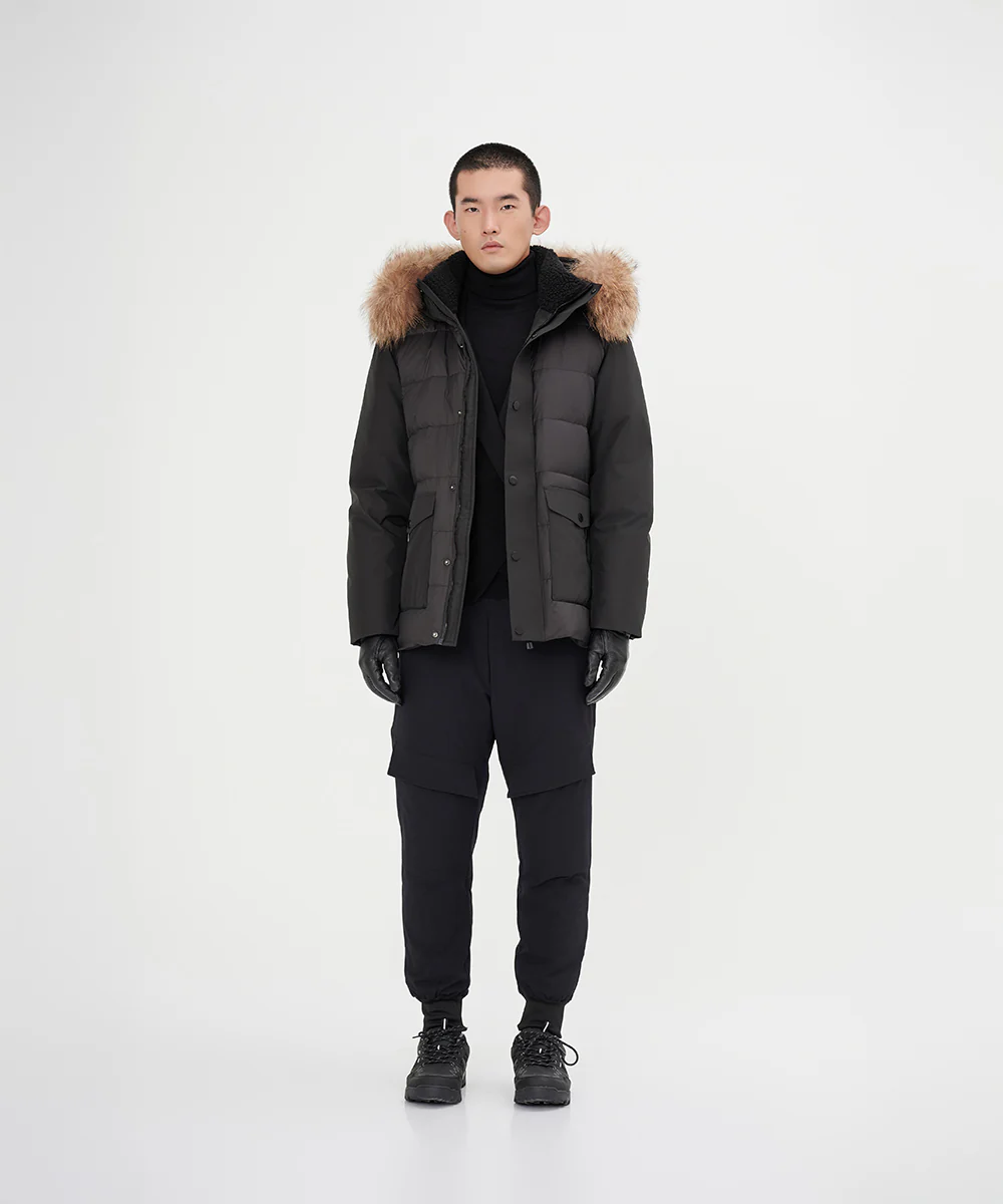 Men's Mixed Fabric Goose Down Jacket With Genuine Raccoon Fur - Image 10