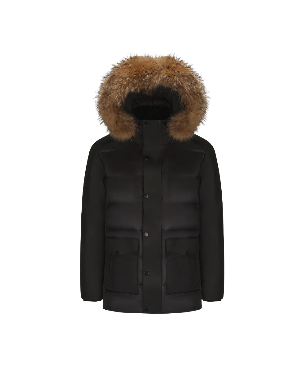Men's Mixed Fabric Goose Down Jacket With Genuine Raccoon Fur - Image 14