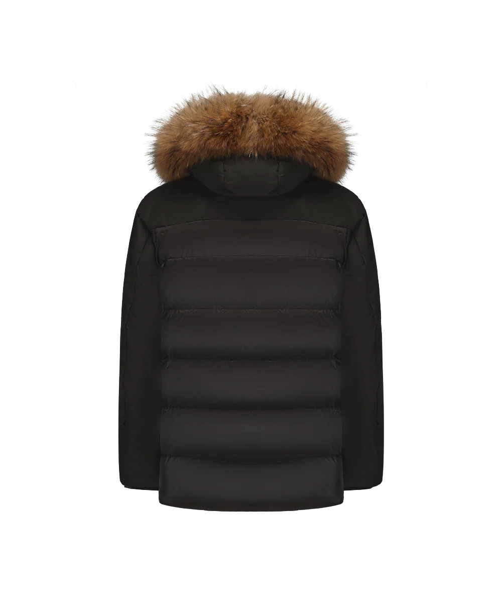 Men's Mixed Fabric Goose Down Jacket With Genuine Raccoon Fur - Image 15