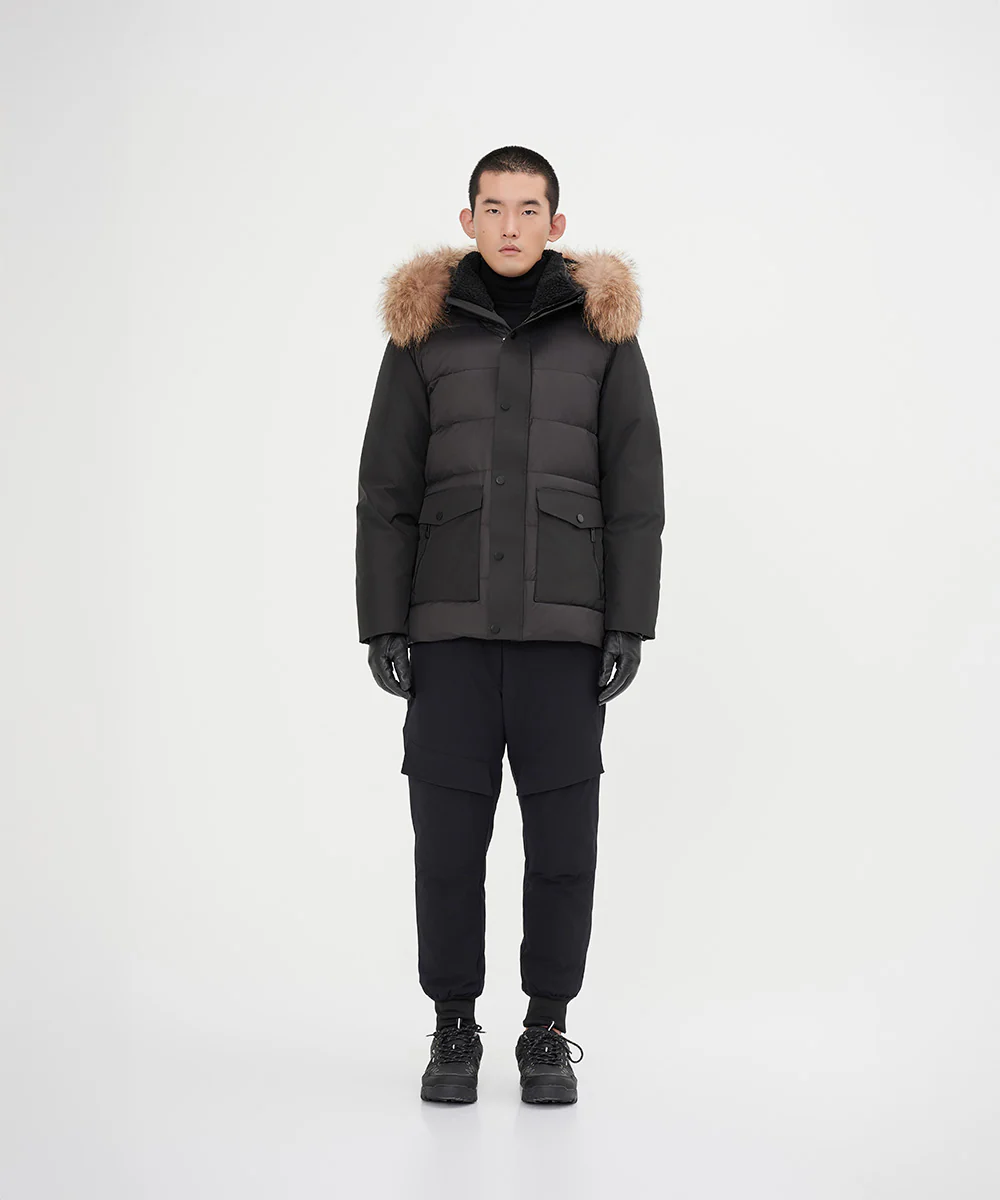 Men's Mixed Fabric Goose Down Jacket With Genuine Raccoon Fur - Image 2