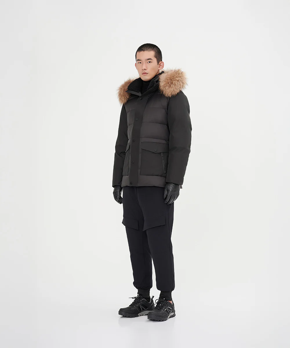 Men's Mixed Fabric Goose Down Jacket With Genuine Raccoon Fur - Image 3