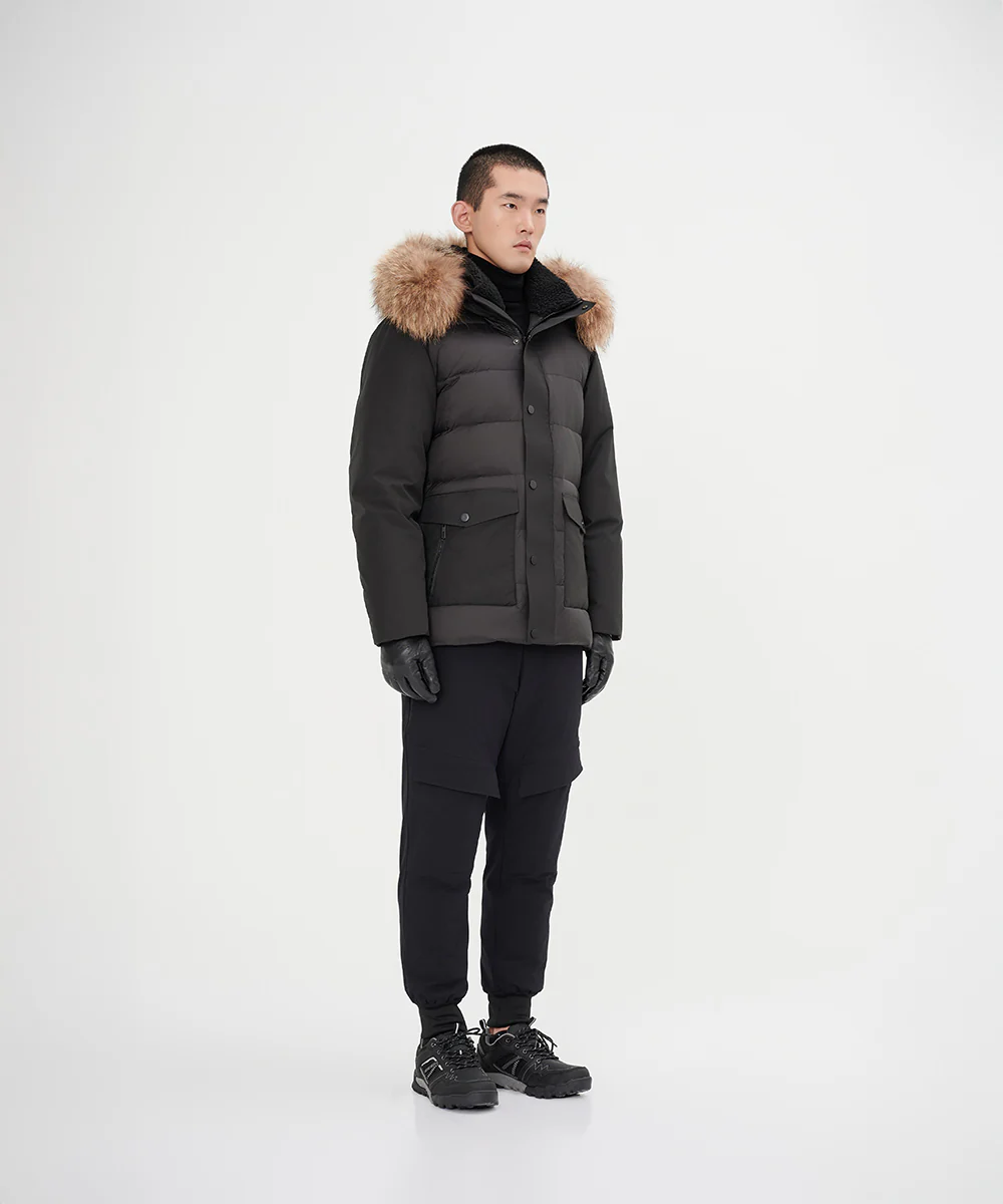 Men's Mixed Fabric Goose Down Jacket With Genuine Raccoon Fur - Image 4