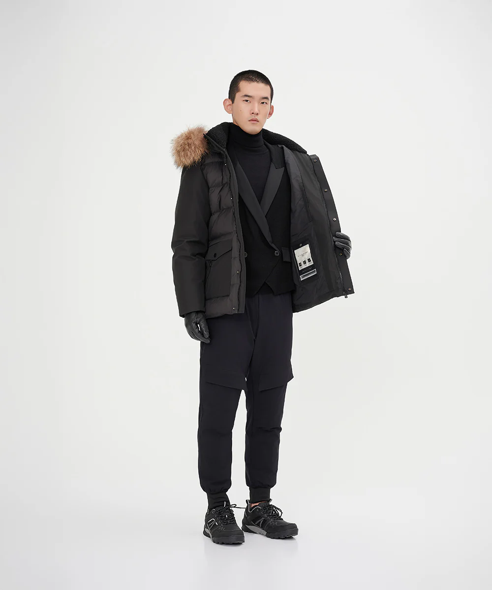 Men's Mixed Fabric Goose Down Jacket With Genuine Raccoon Fur - Image 5