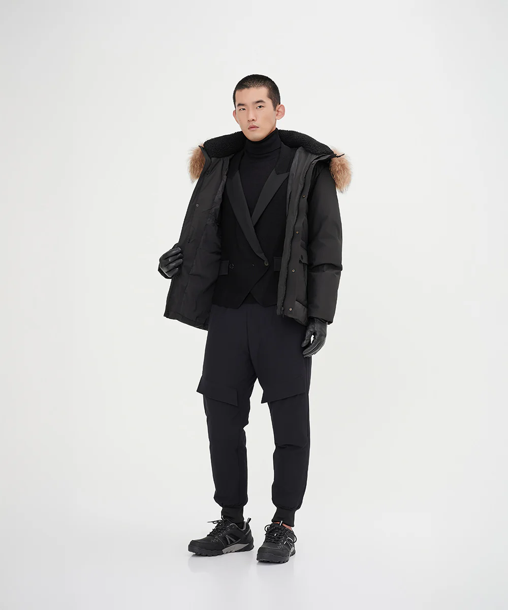 Men's Mixed Fabric Goose Down Jacket With Genuine Raccoon Fur - Image 6