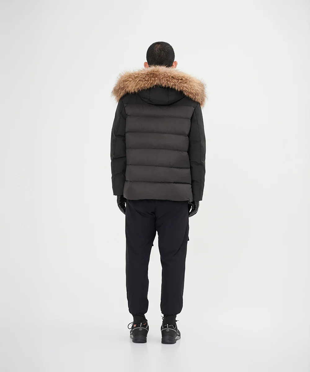 Men's Mixed Fabric Goose Down Jacket With Genuine Raccoon Fur - Image 9