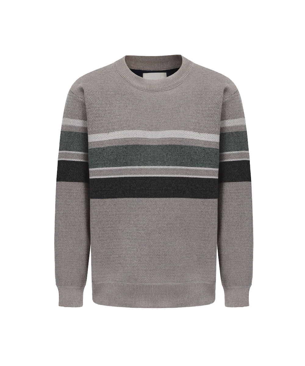 Men's Crew Neck Stripped Knitted Sweater