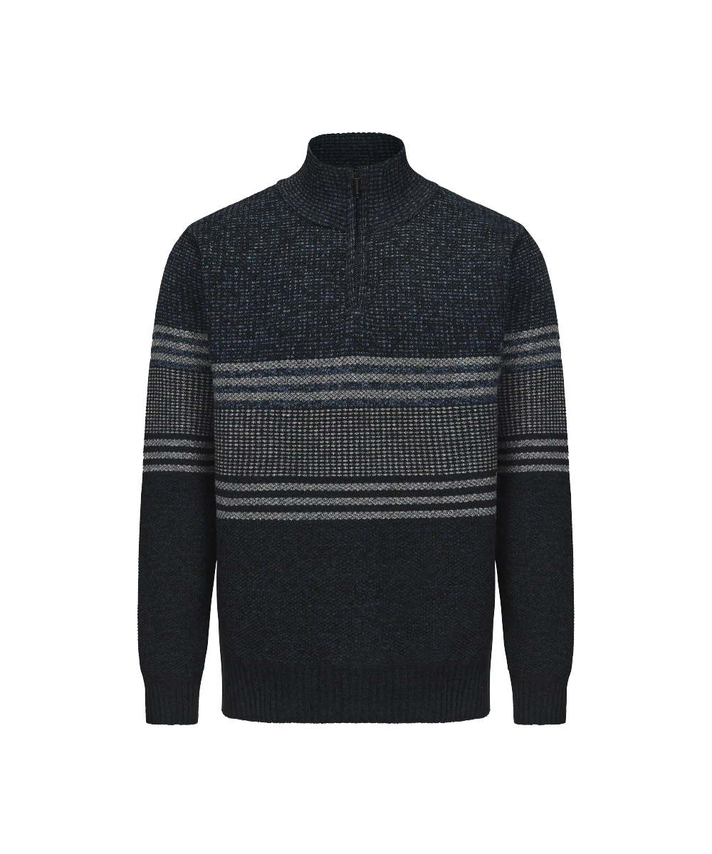 Men's Henley Mock Neck Striped Knitted Sweater