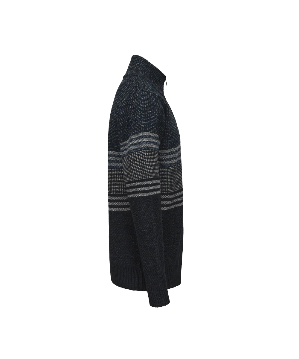Men's Henley Mock Neck Striped Knitted Sweater - Image 3