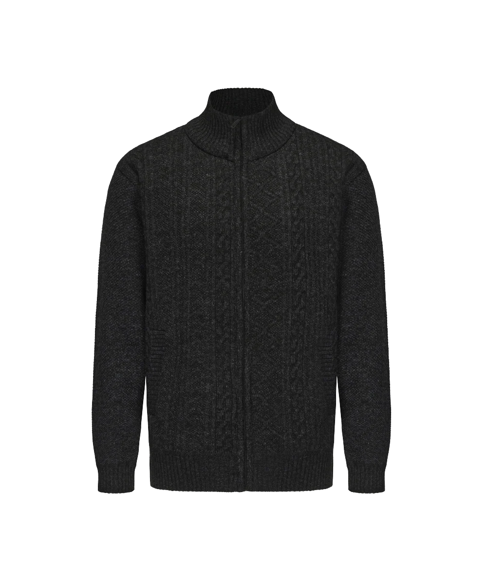 Men's Mock Neck Plaited Knitted Cardigan