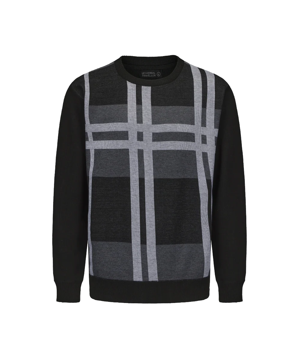 Men's Crew Neck Plaid Knitted Sweater