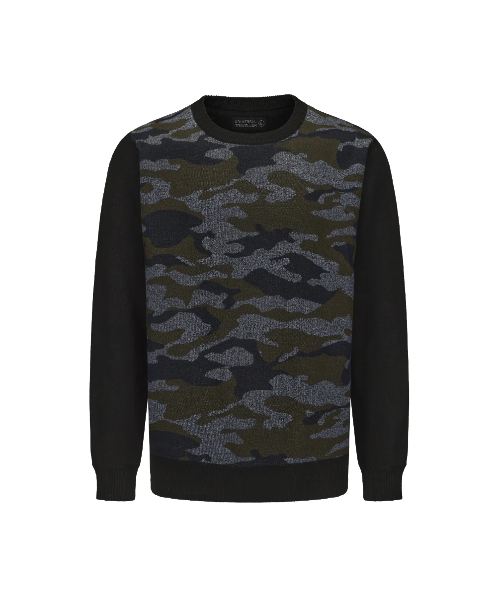 Men's Crew Neck Camouflage Knitted Sweater