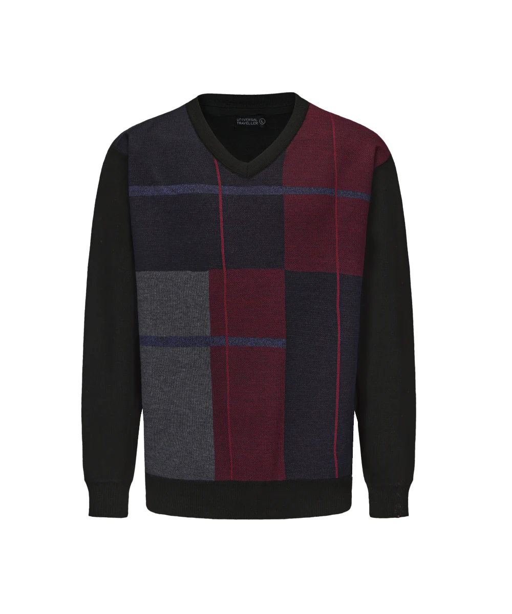 Men's V-neck Plaid Knitted Sweater