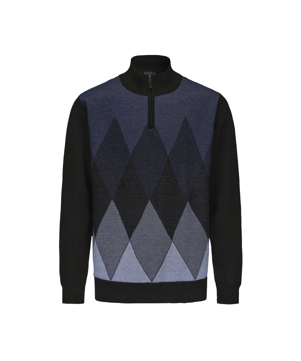Men's Henley Mock Neck Argyle Knitted Sweater