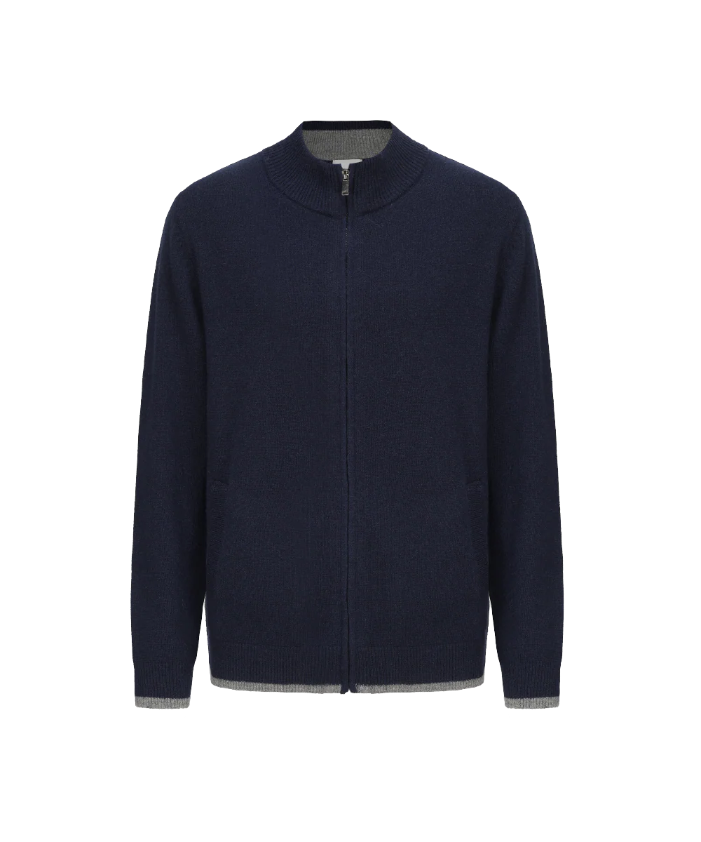 Men's Mock Neck Wool Blend Knitted Cardigan - Image 4
