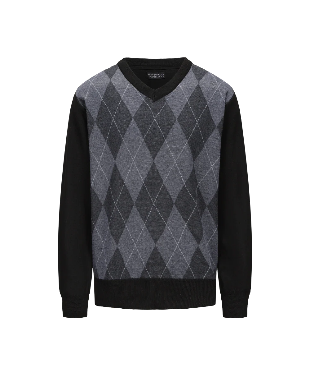Men's V-Neck Argyle Pattern Knitted Sweater