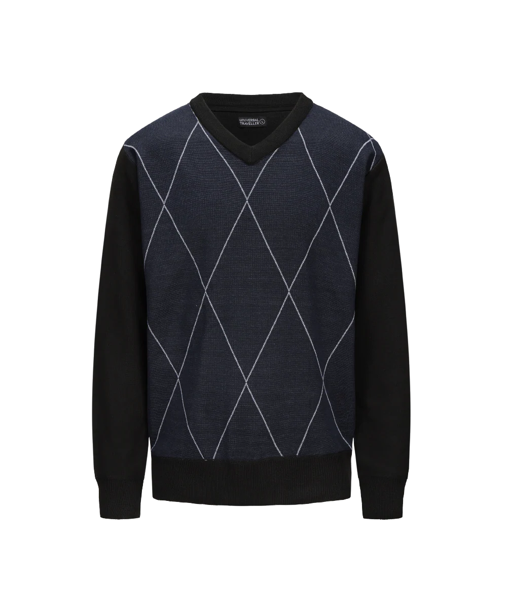 Men's V-Neck Argyle Pattern Knitted Sweater