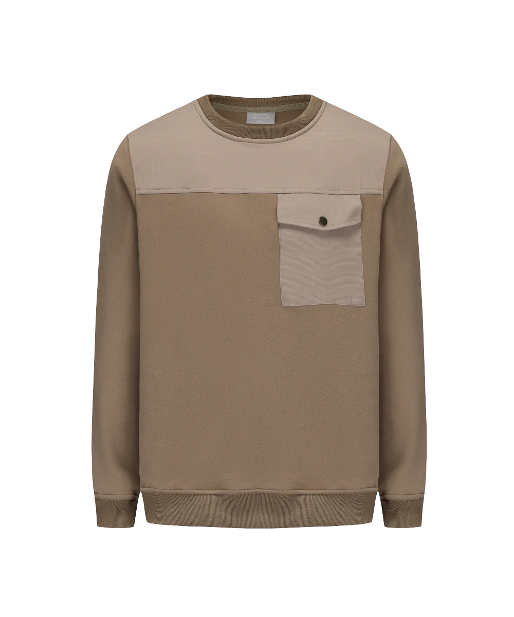 Men's Constrasting Texture Crew Neck Fleece Pullover