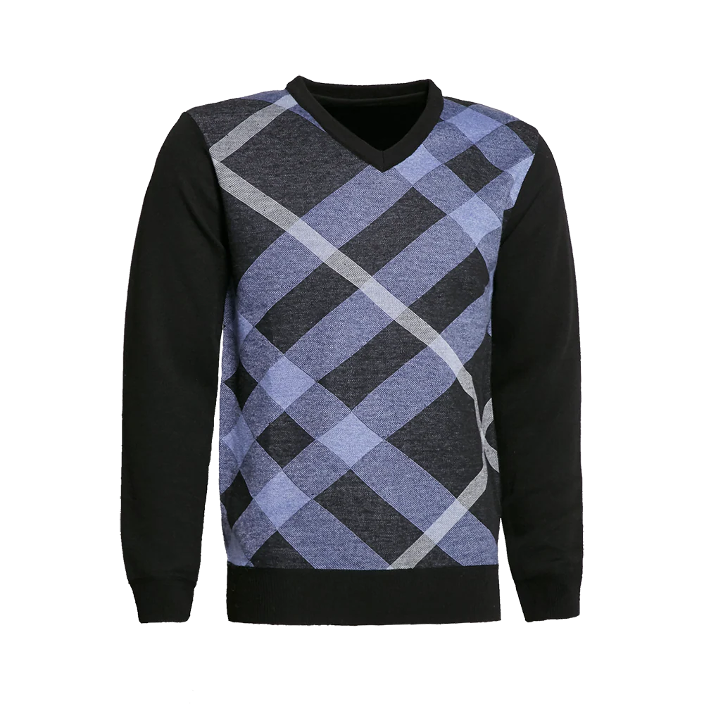 Man’s V-Neck Knitted Sweater With Diamond Print