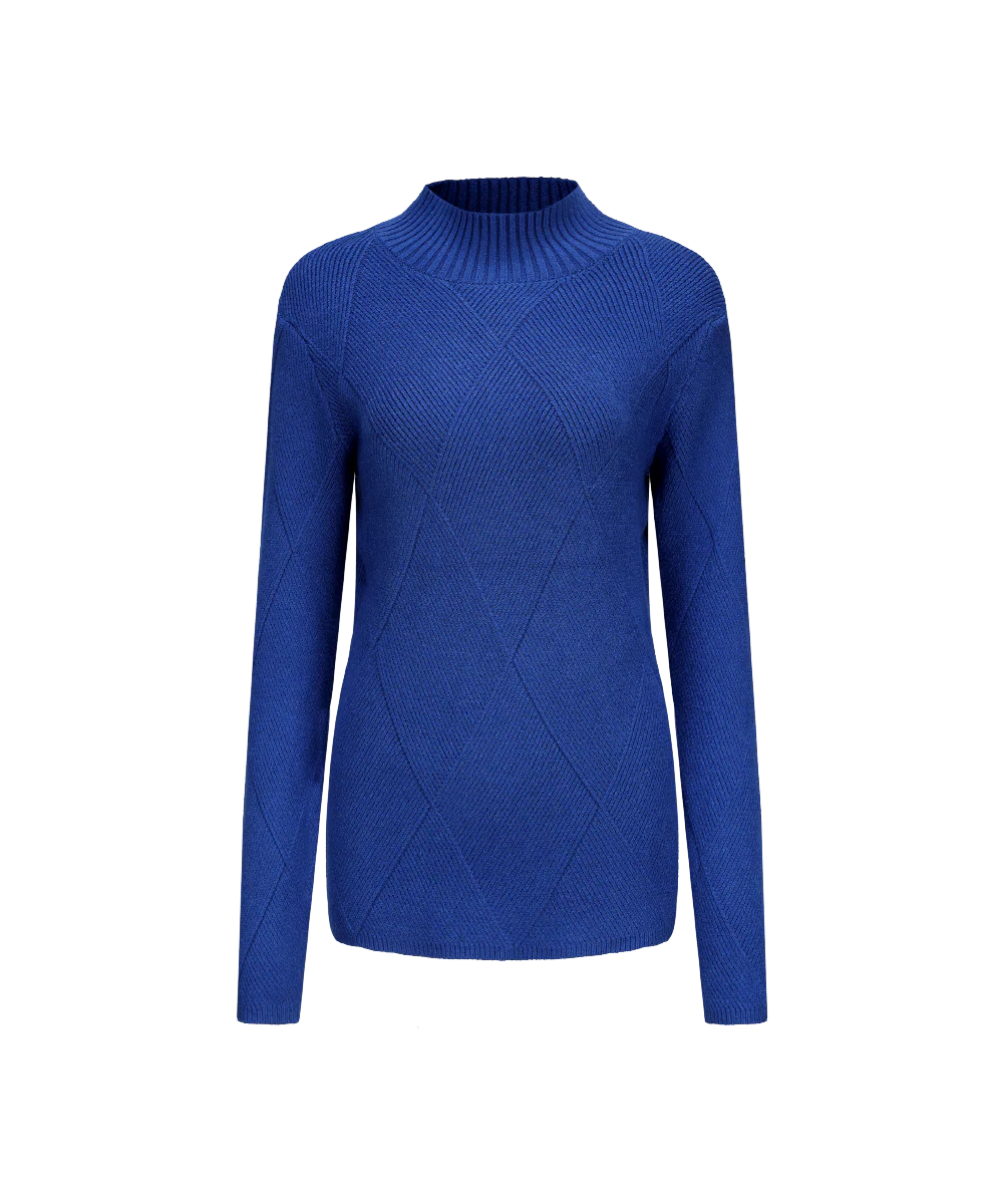 Women's Mock Neck Argyle Knitted Sweater - Image 3