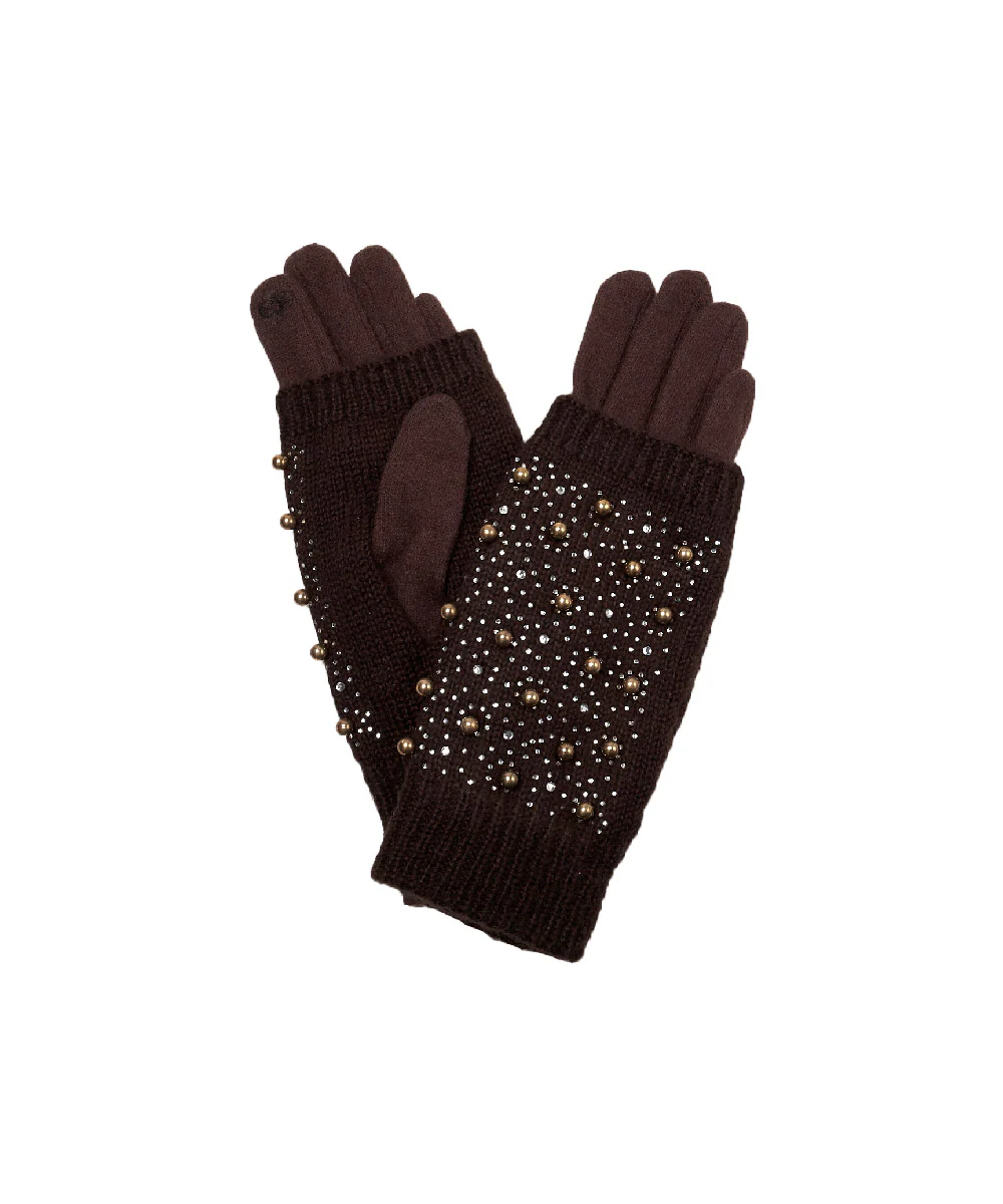 Women's 2 in 1 Wool Knit Gloves with Embellishment