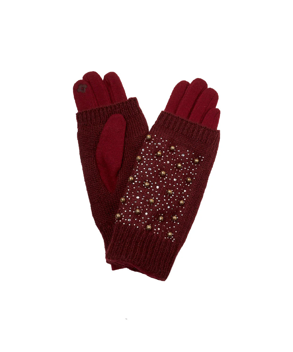 Women's 2 in 1 Wool Knit Gloves with Embellishment - Image 2
