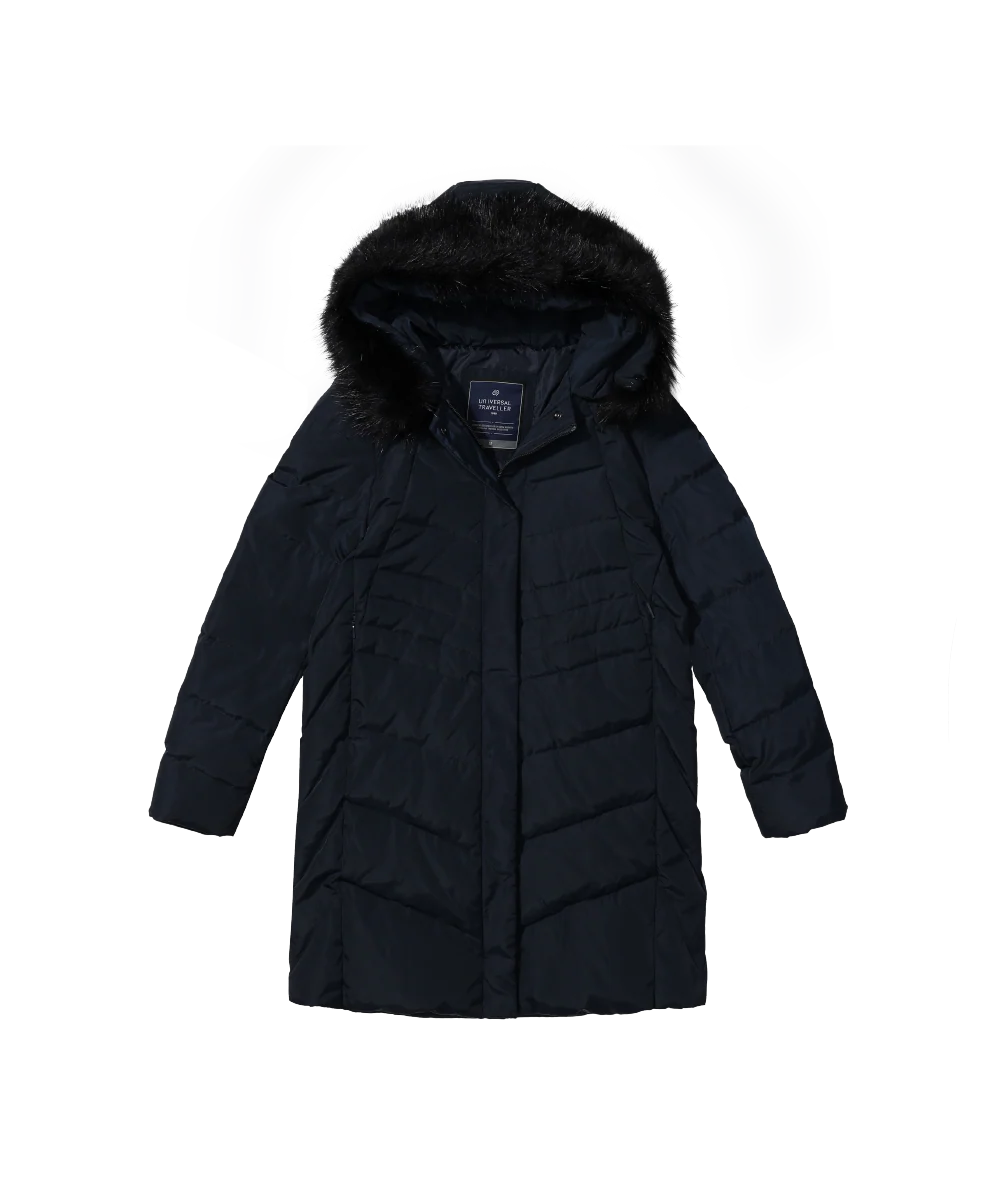 Women's Down Jacket with Contrast Faux Fur Trim - Image 5